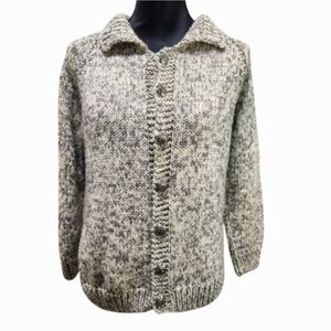 Handmade Knit Light Grey Cardigan Soft Neutral Sweater